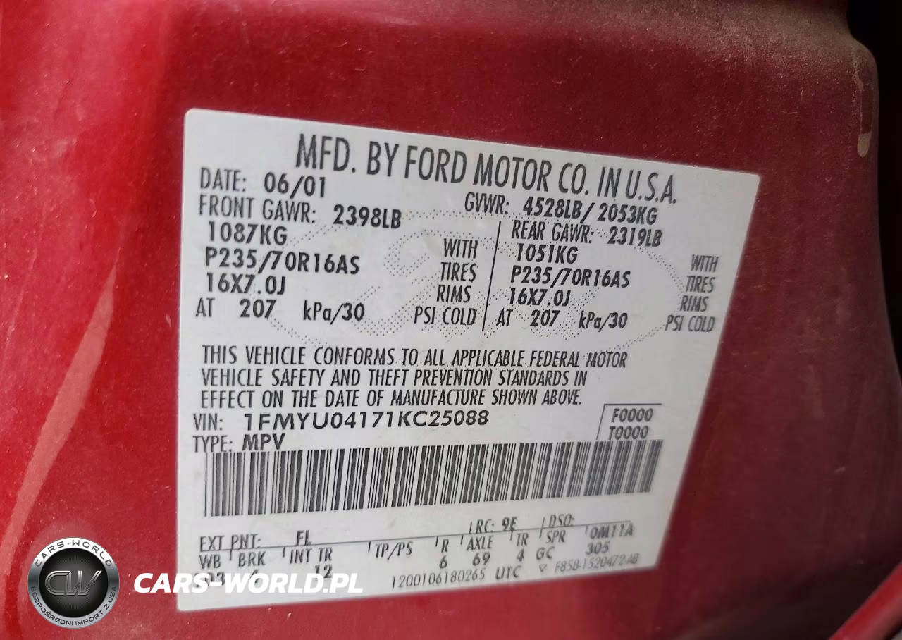 2001 Ford Escape Xlt VIN:1FMYU04171KC25088 - 12