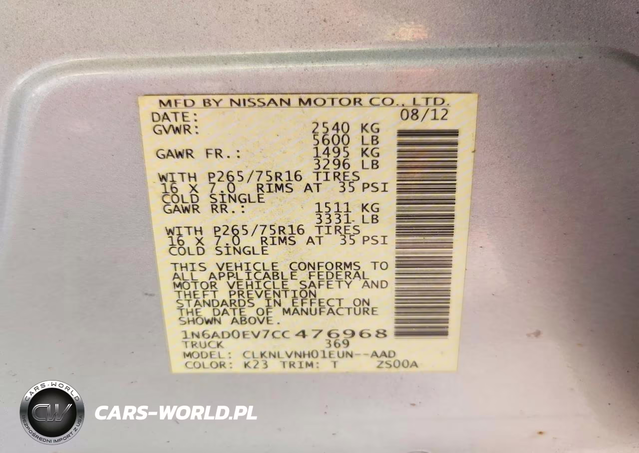 2012 Nissan Frontier S VIN:1N6AD0EV7CC476968 - 12