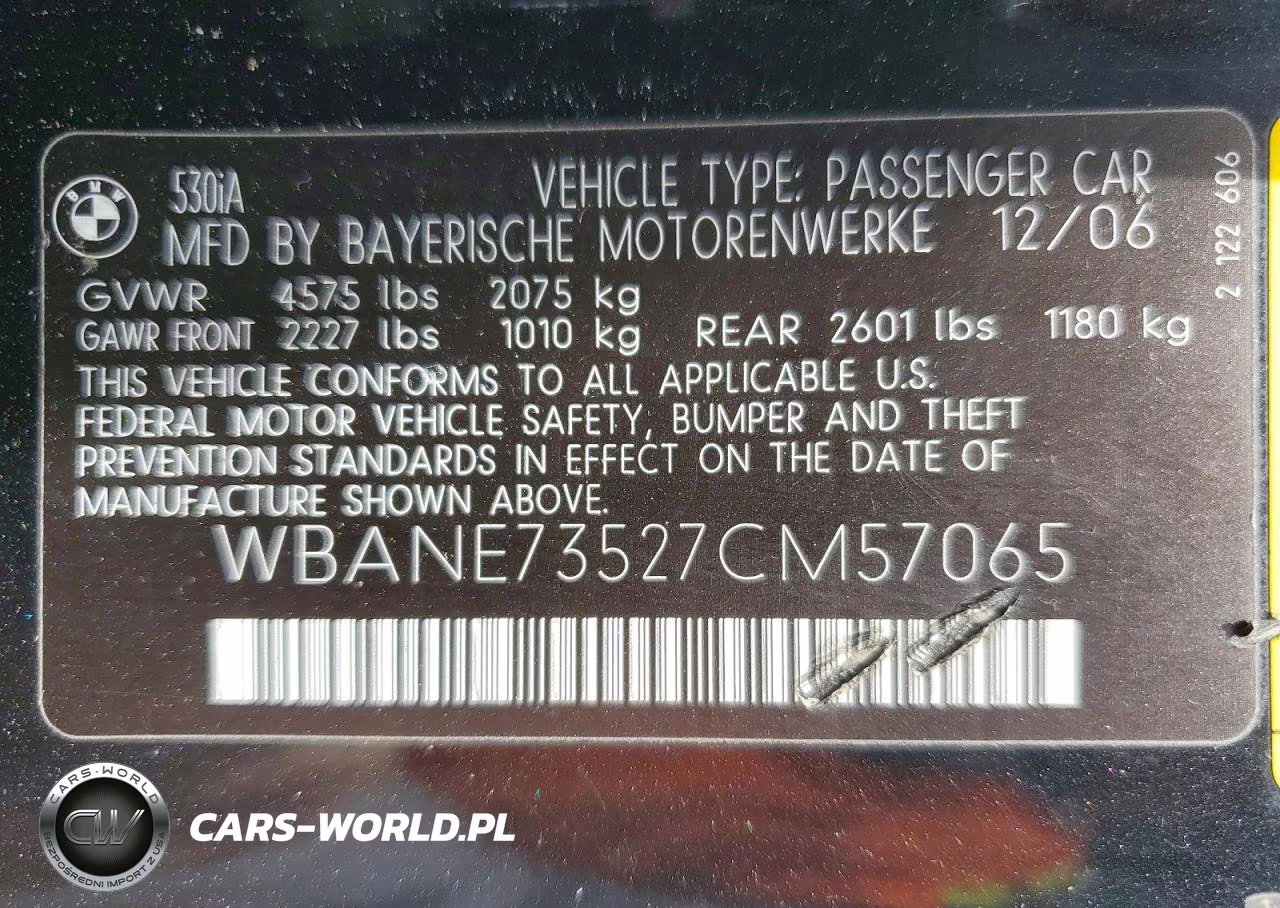 2007 BMW 530 I VIN:WBANE73527CM57065 - 12