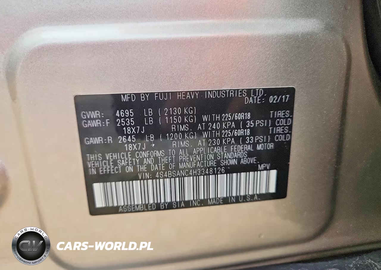 2017 Subaru Outback 2.5I Limited VIN:4S4BSANC4H3348126 - 12