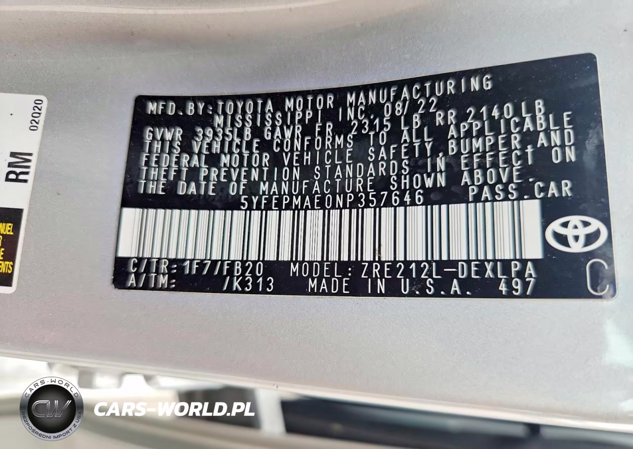 2022 Toyota Corolla Le VIN:5YFEPMAE0NP357646 - 12
