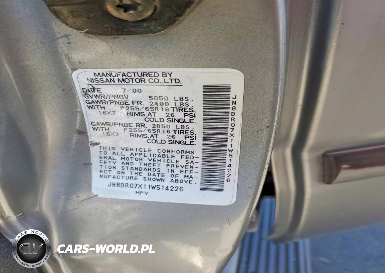 2001 Nissan Pathfinder Se VIN:JN8DR07X11W514226 - 14