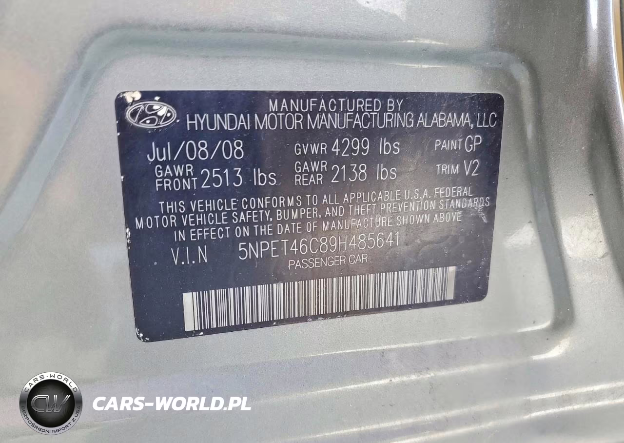 2009 Hyundai Sonata Gls VIN:5NPET46C89H485641 - 12