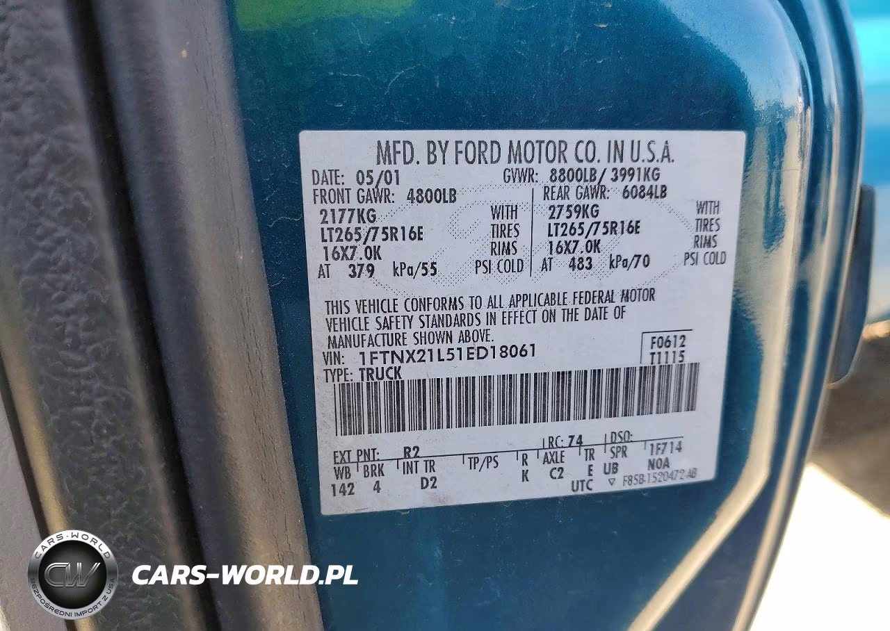 2001 Ford F250 Super Duty VIN:1FTNX21L51ED18061 - 12
