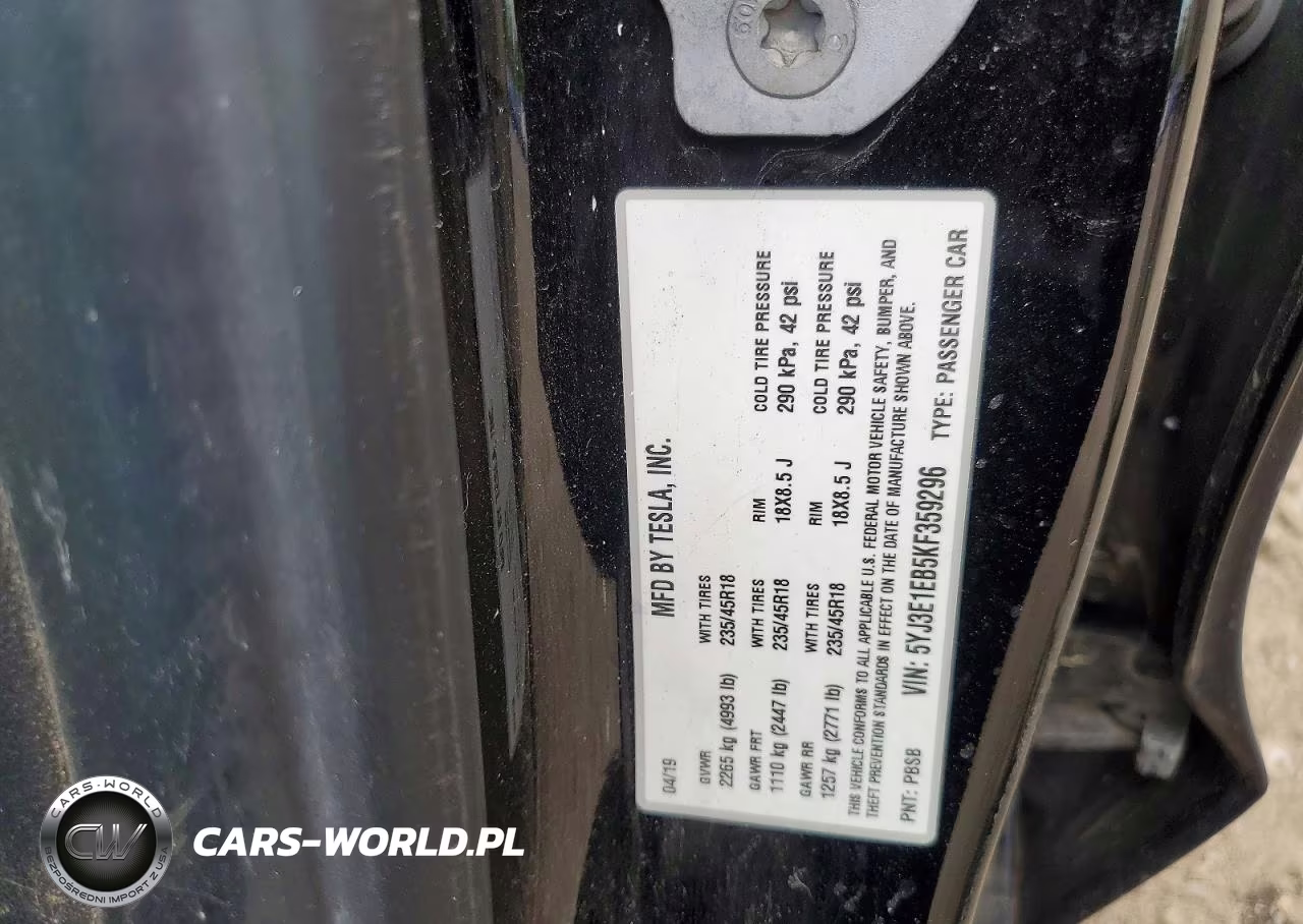 2019 Tesla Model 3 VIN:5YJ3E1EB5KF359296 - 12