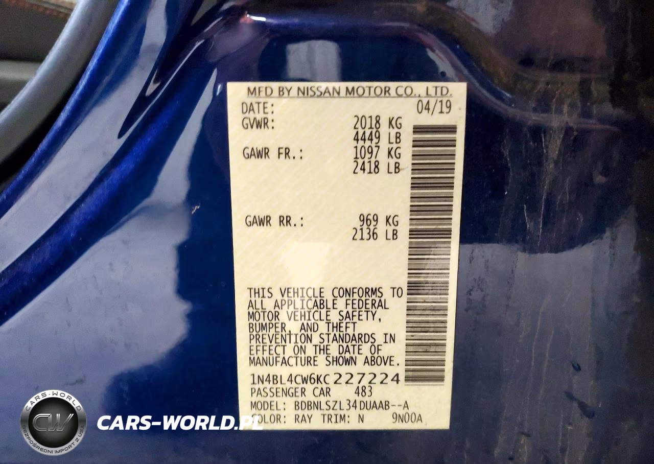 2019 Nissan Altima Sr VIN:1N4BL4CW6KC227224 - 12