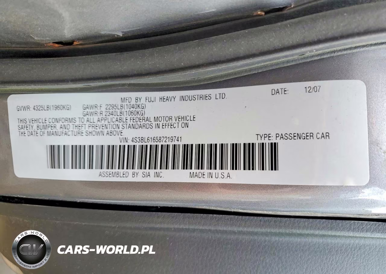 2008 Subaru Legacy 2.5I VIN:4S3BL616587219741 - 12