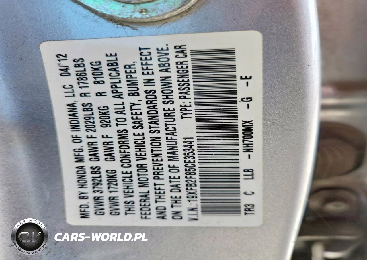 2012 Honda Civic Ex VIN:19XFB2F85CE353441 - 12