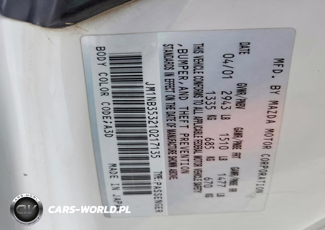 2001 Mazda Mx-5 Miata Base VIN:JM1NB353210217135 - 13
