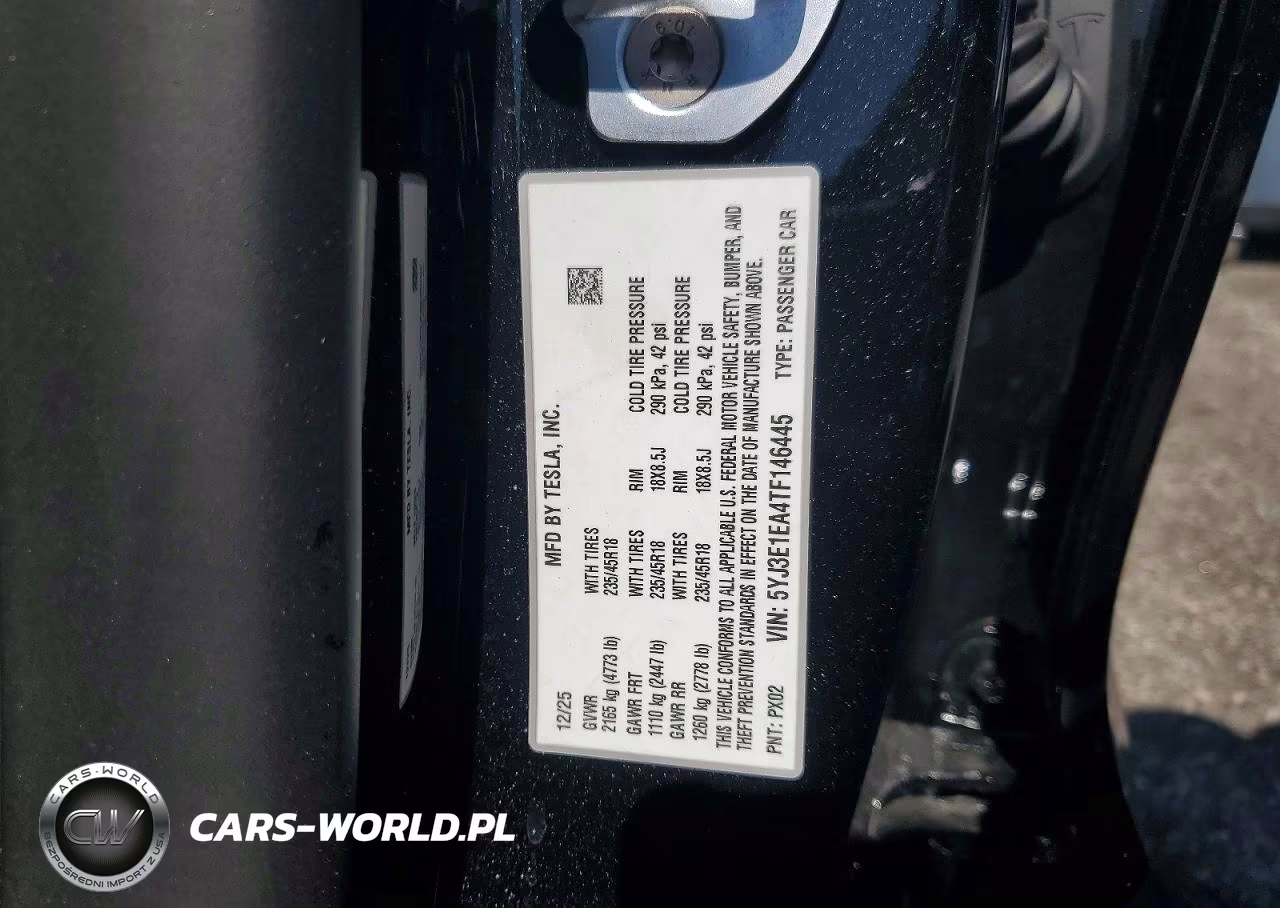 2026 Tesla Model 3 VIN:5YJ3E1EA4TF146445 - 12