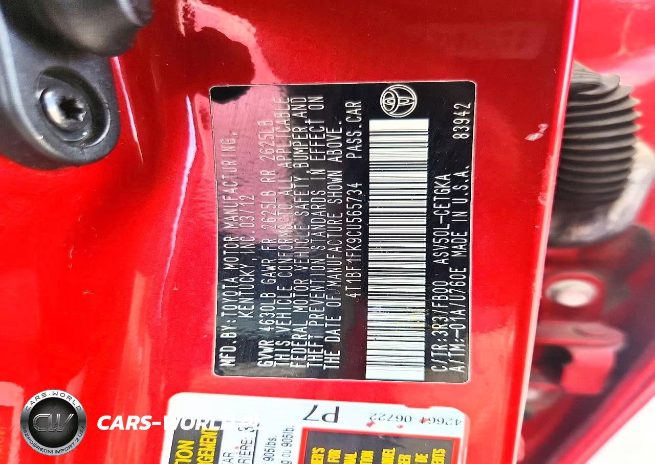 2012 Toyota Camry Xle VIN:4T1BF1FK9CU565734 - 12