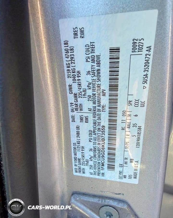 2019 Ford Escape Se VIN:1FMCU9GD8KUB73559 - 10