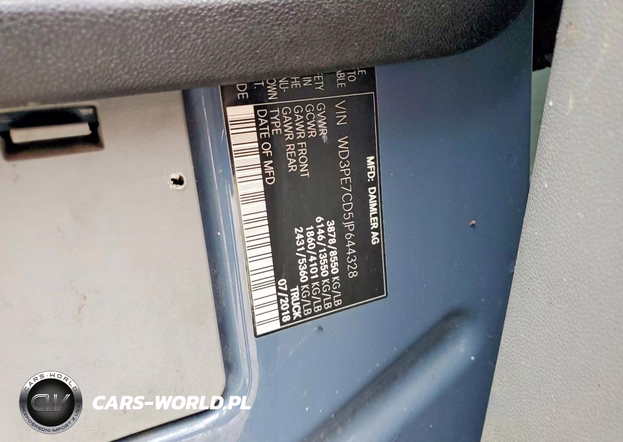 2018 Mercedes-Benz Sprinter 2500 VIN:WD3PE7CD5JP644328 - 13