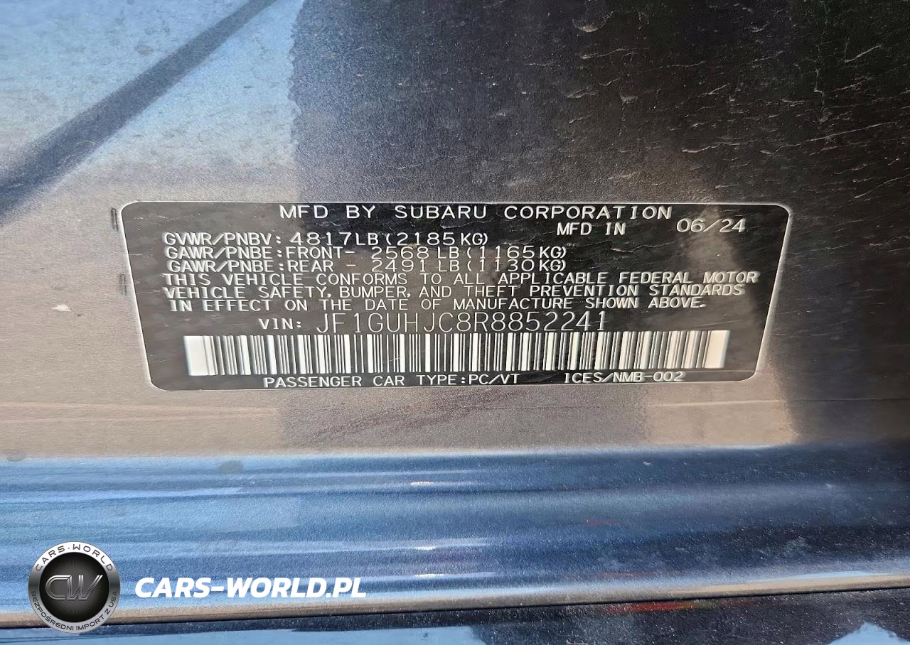 2024 Subaru Impreza Rs VIN:JF1GUHJC8R8852241 - 12