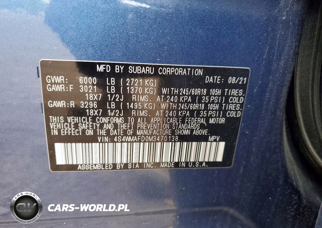 2021 Subaru Ascent Premium VIN:4S4WMAFD0M3470138 - 13