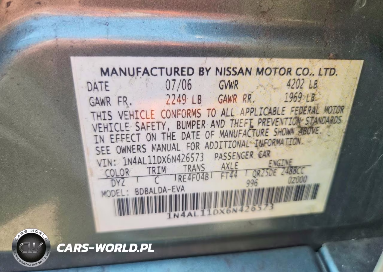 2006 Nissan Altima 2.5 VIN:1N4AL11DX6N426573 - 12