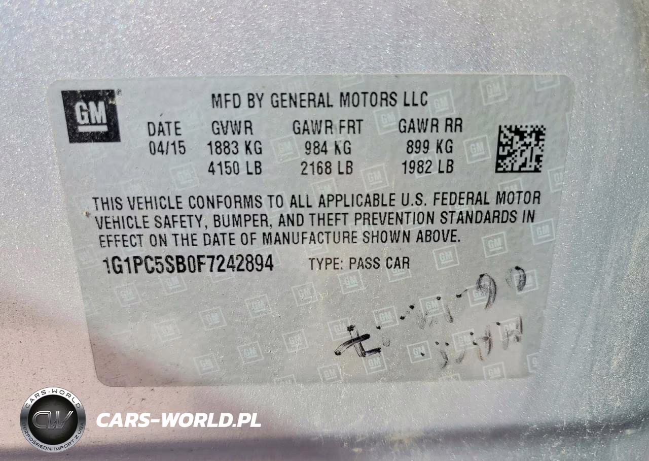2015 Chevrolet Cruze Lt VIN:1G1PC5SB0F7242894 - 12