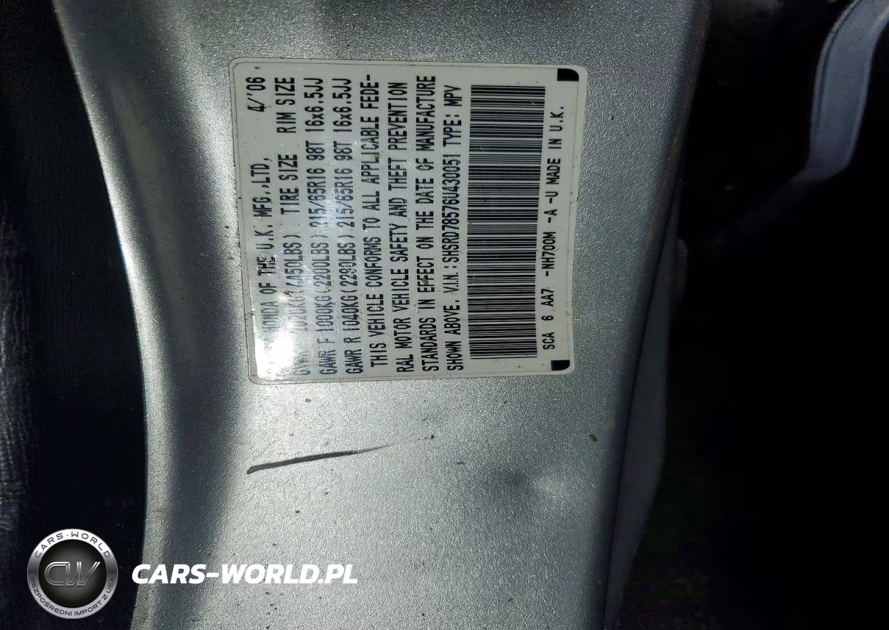 2006 Honda Cr-V Lx VIN:SHSRD78576U430051 - 13