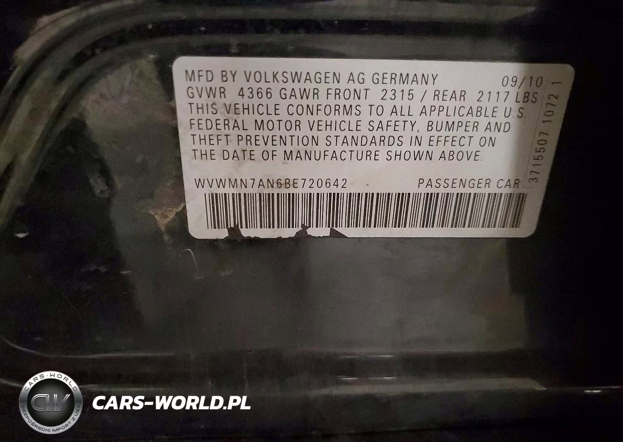 2011 Volkswagen Cc Sport VIN:WVWMN7AN6BE720642 - 12