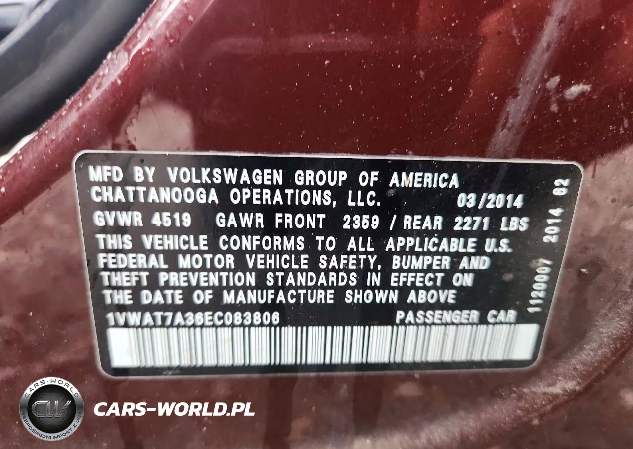 2014 Volkswagen Passat S VIN:1VWAT7A36EC083806 - 12