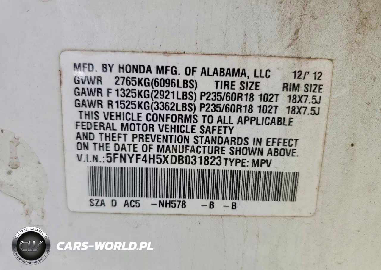 2013 Honda Pilot Exl VIN:5FNYF4H5XDB031823 - 14