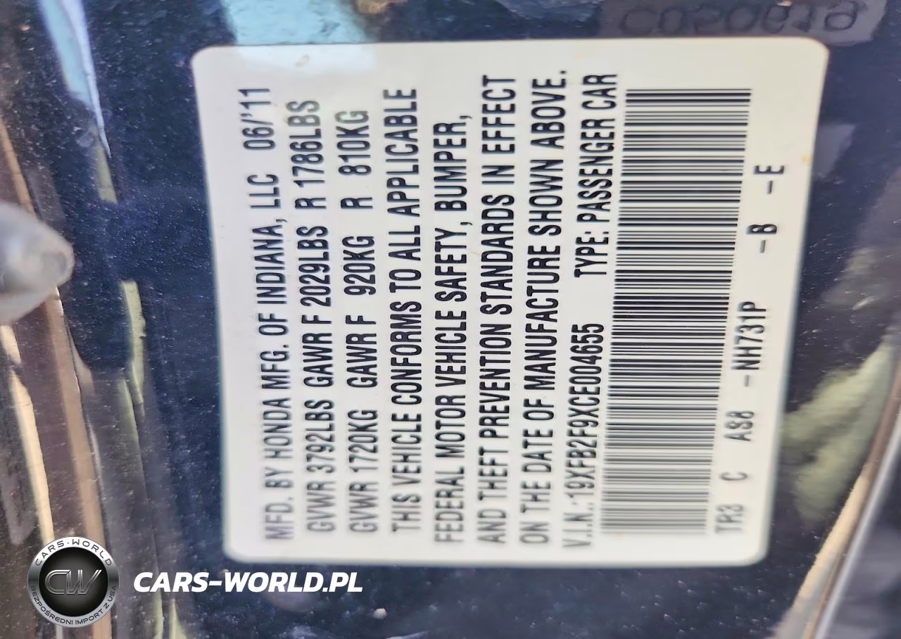 2012 Honda Civic Exl VIN:19XFB2F9XCE004655 - 12