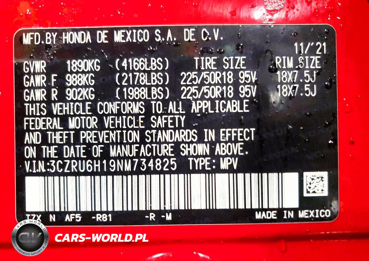 HONDA HR-V SPORT VIN:3CZRU6H19NM734825 - 13