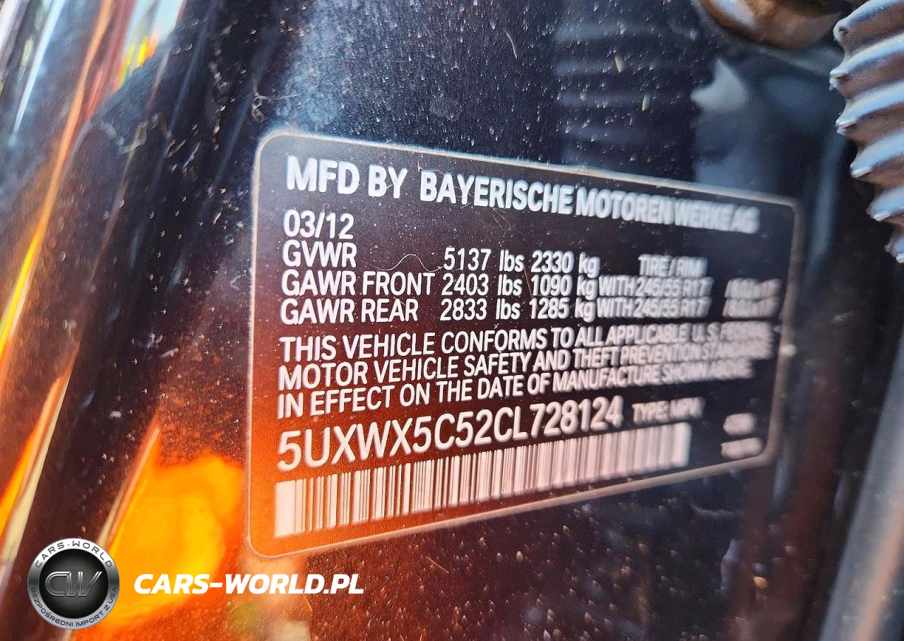 2012 BMW X3 xDrive28I VIN:5UXWX5C52CL728124 - 13