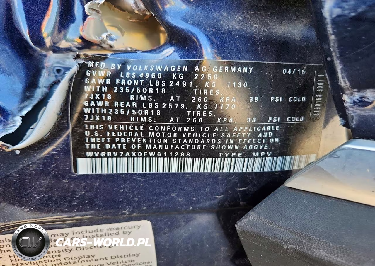 2015 Volkswagen Tiguan S VIN:WVGBV7AX0FW611288 - 13