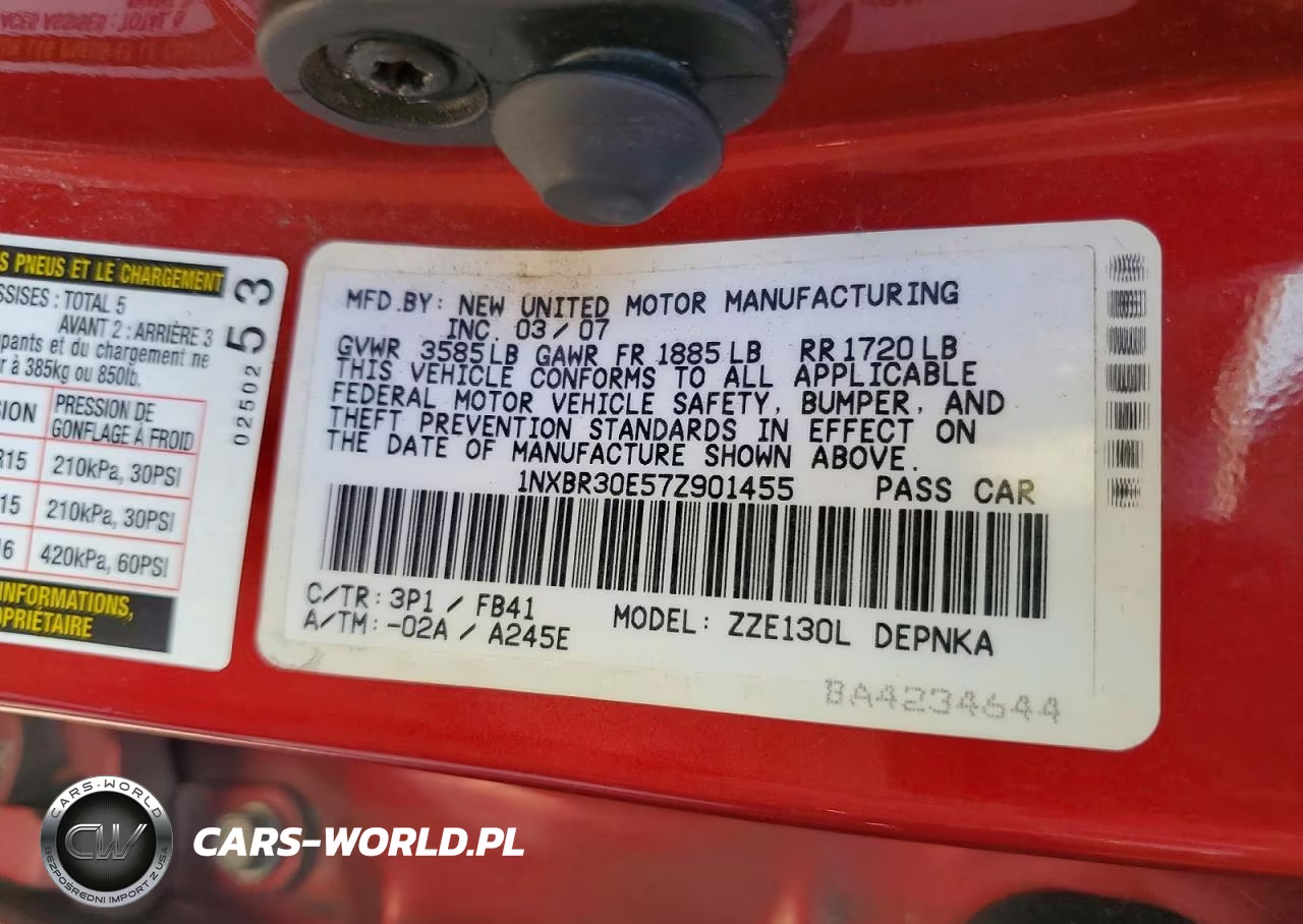 2007 Toyota Corolla Le VIN:1NXBR30E57Z901455 - 12