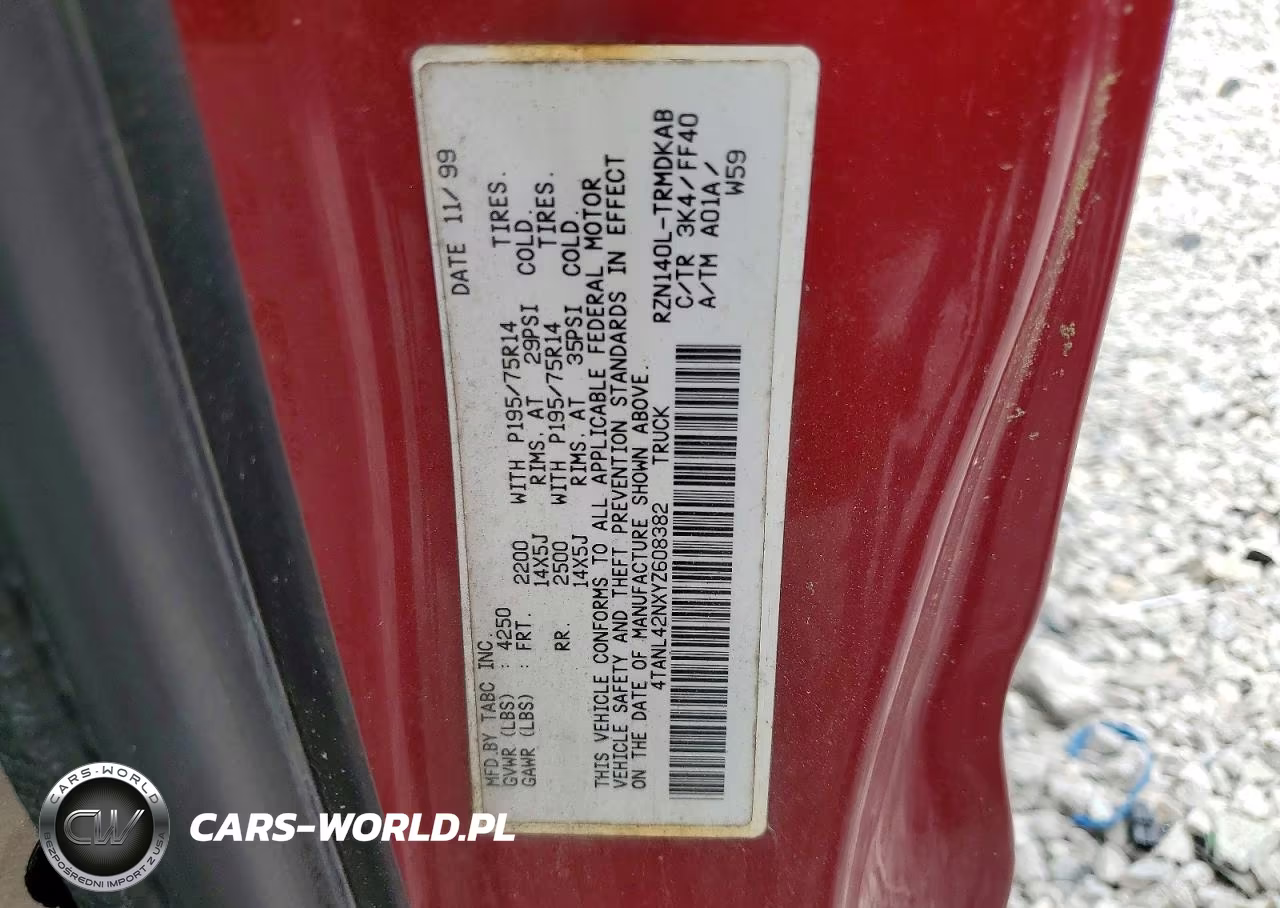 2000 Toyota Tacoma Base VIN:4TANL42NXYZ608382 - 12