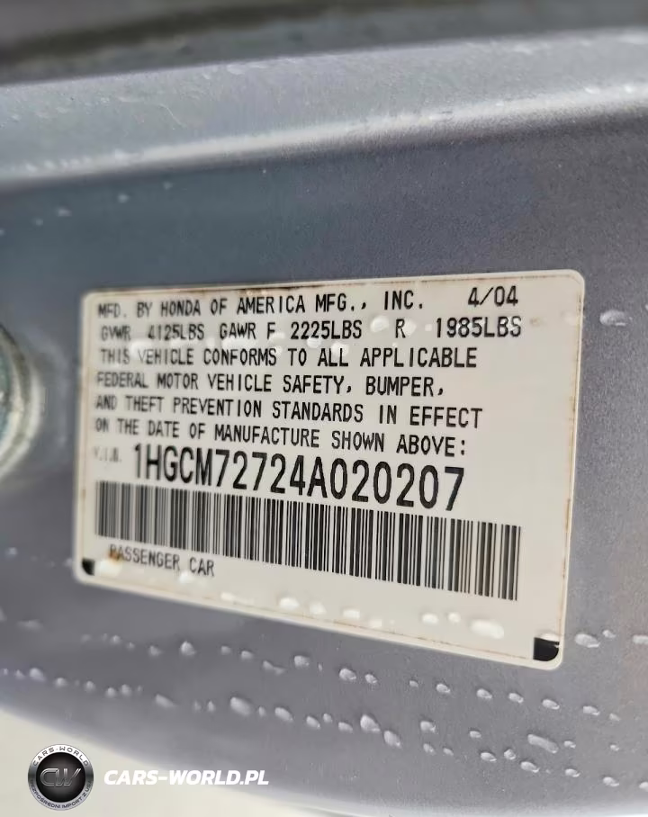 2004 Honda Accord Ex VIN:1HGCM72724A020207 - 13