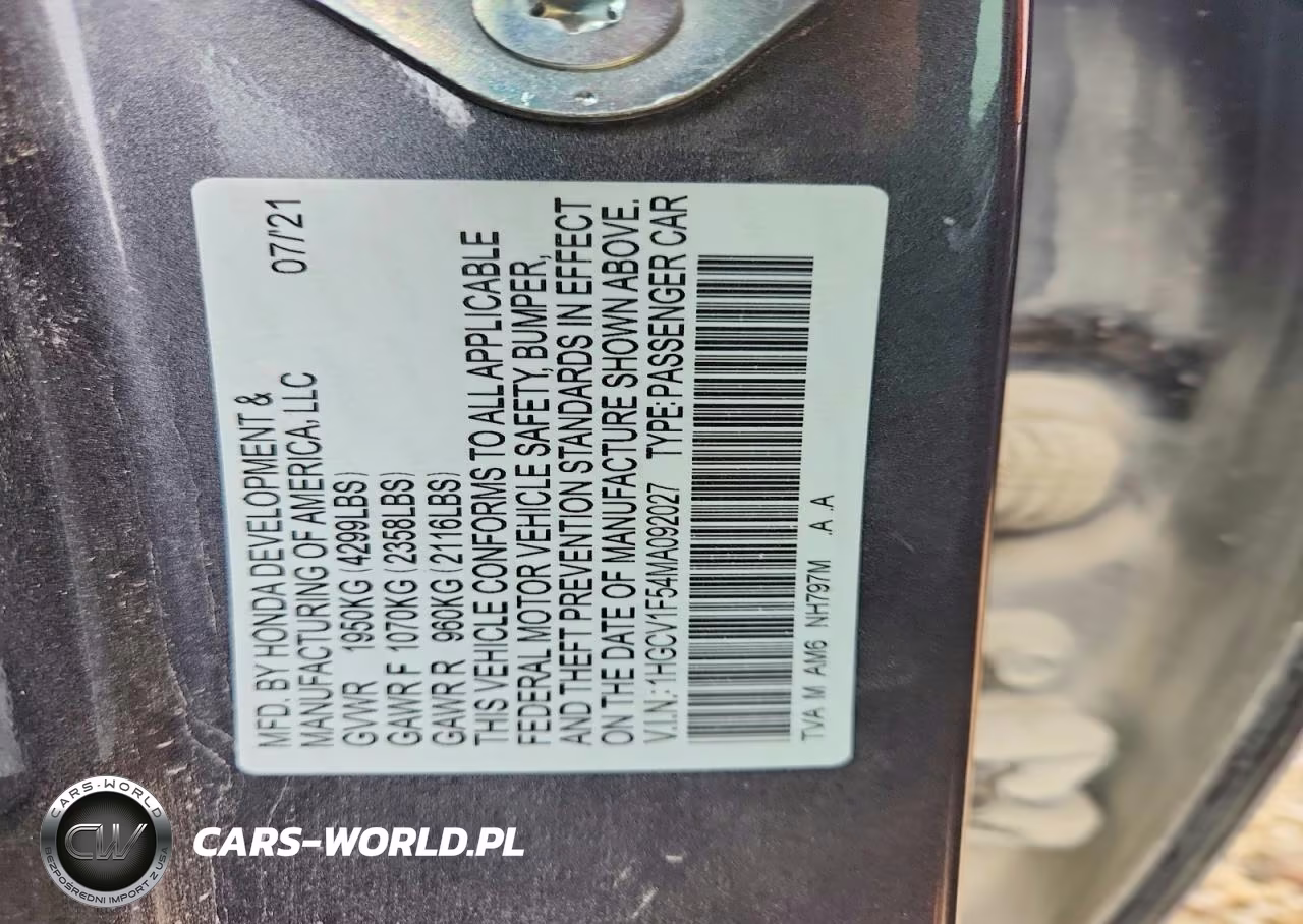 2021 Honda Accord Exl VIN:1HGCV1F54MA092027 - 12