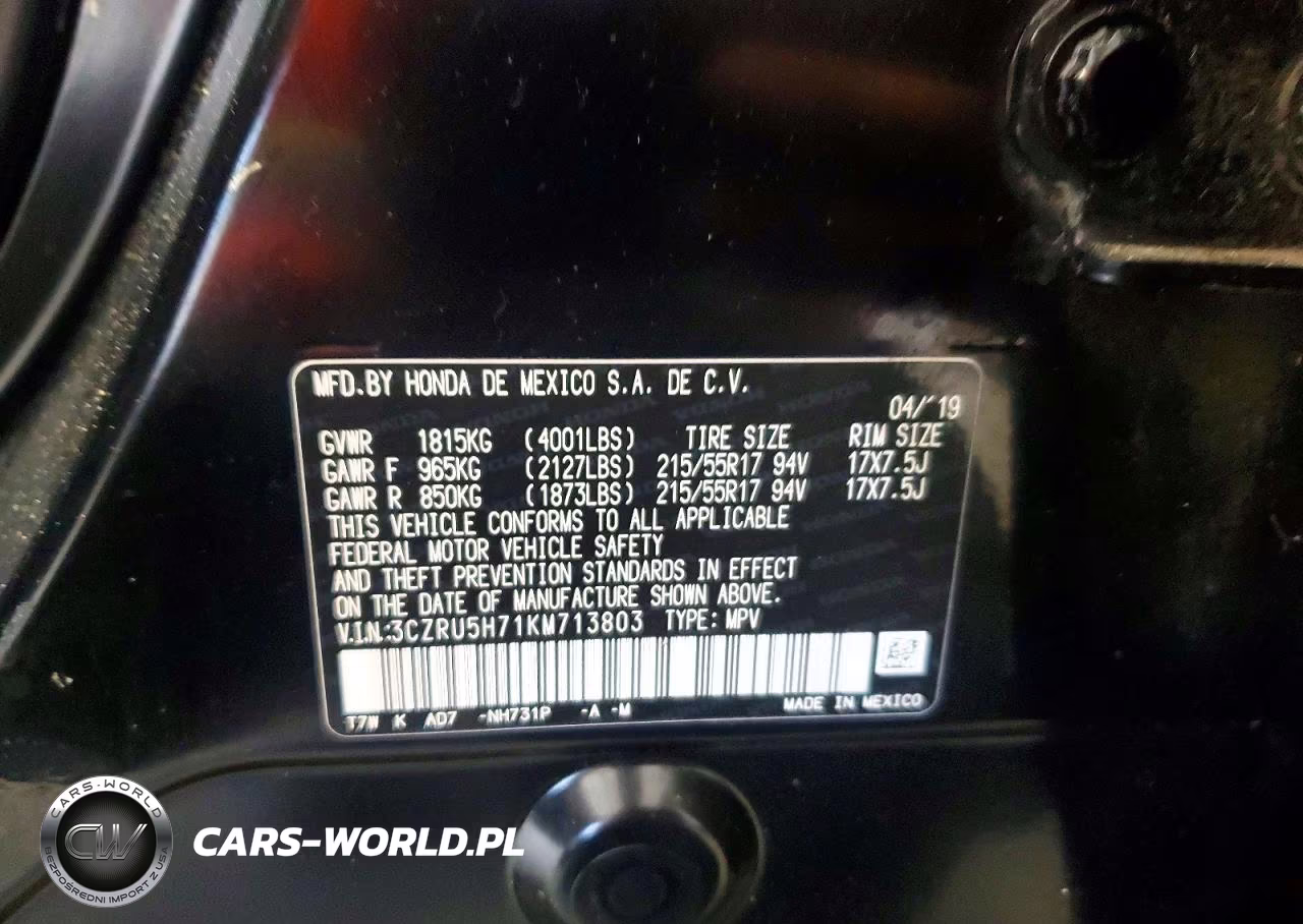 2019 Honda Hr-V Exl VIN:3CZRU5H71KM713803 - 13