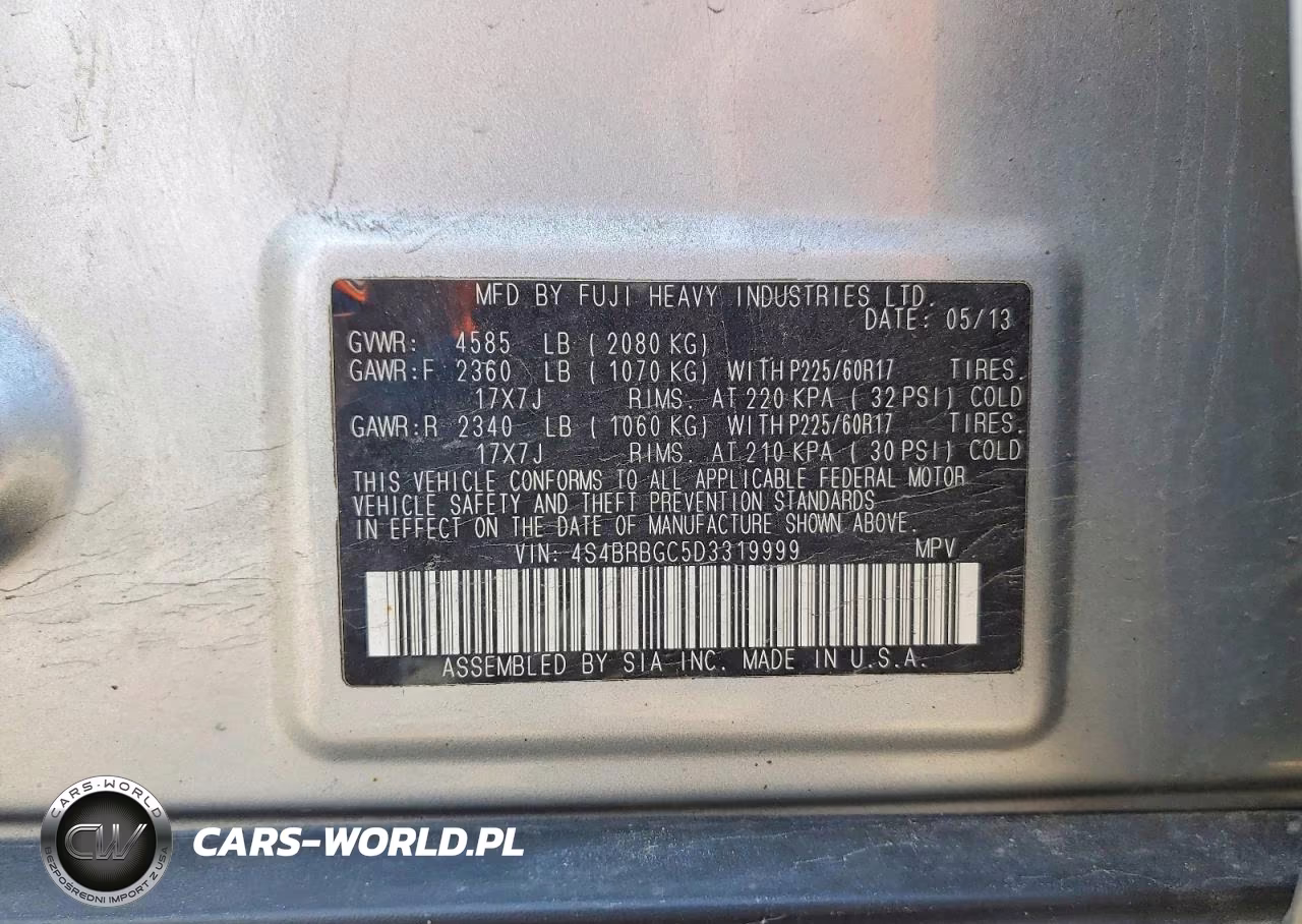 2013 Subaru Outback 2.5I Premium VIN:4S4BRBGC5D3319999 - 12