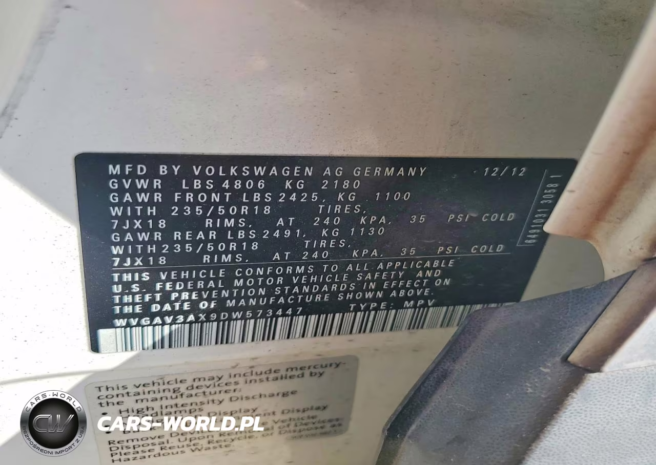 2013 Volkswagen Tiguan S VIN:WVGAV3AX9DW573447 - 12