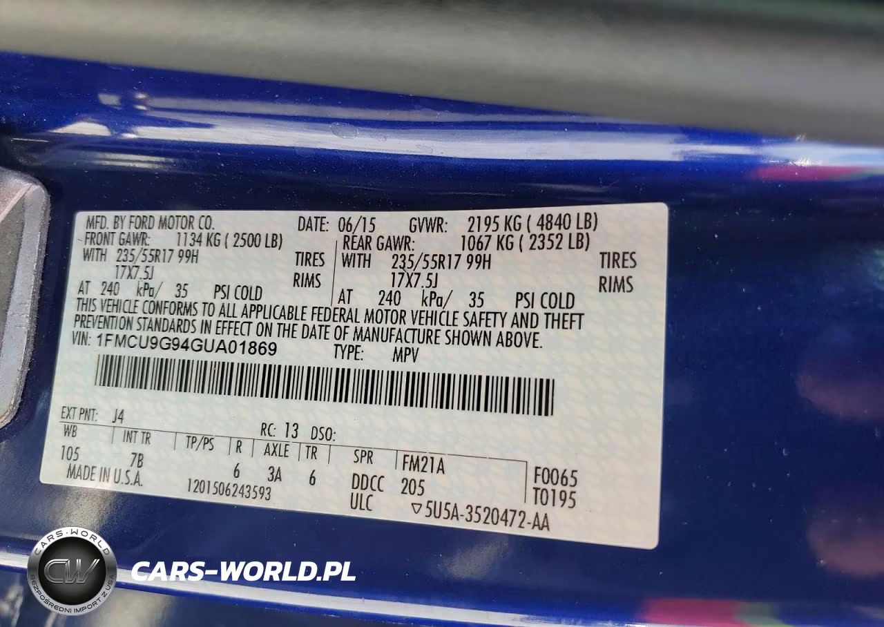 2016 Ford Escape Se VIN:1FMCU9G94GUA01869 - 12