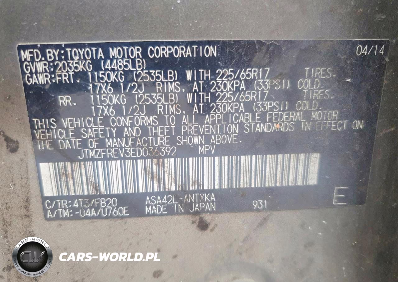2014 Toyota Rav4 Le VIN:JTMZFREV3ED036392 - 13