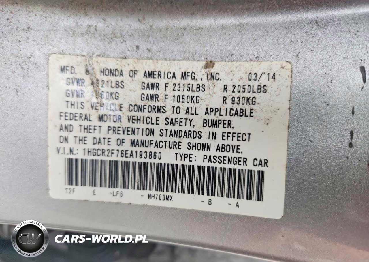 2014 Honda Accord Ex VIN:1HGCR2F76EA193860 - 12