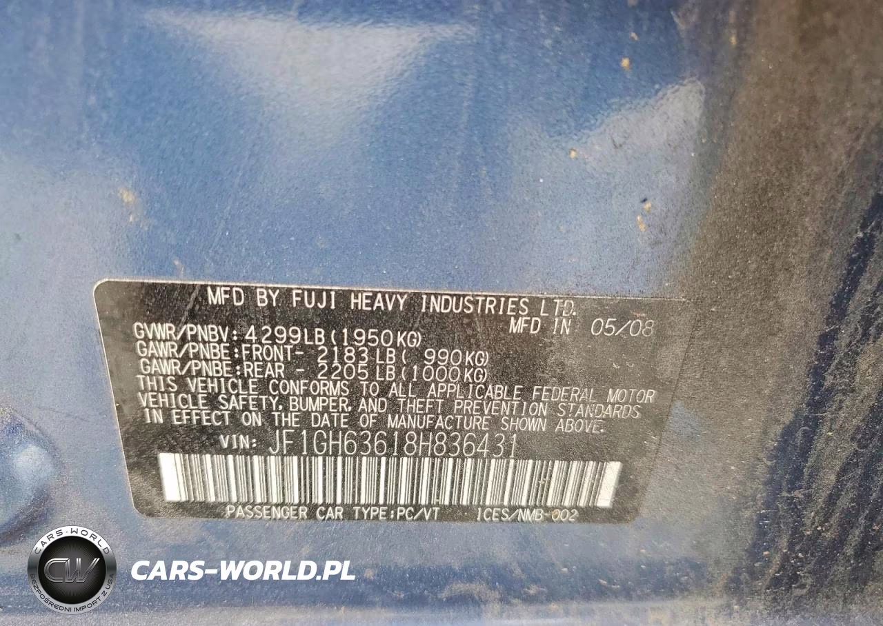 2008 Suba Impreza VIN:JF1GH63618H836431 - 13