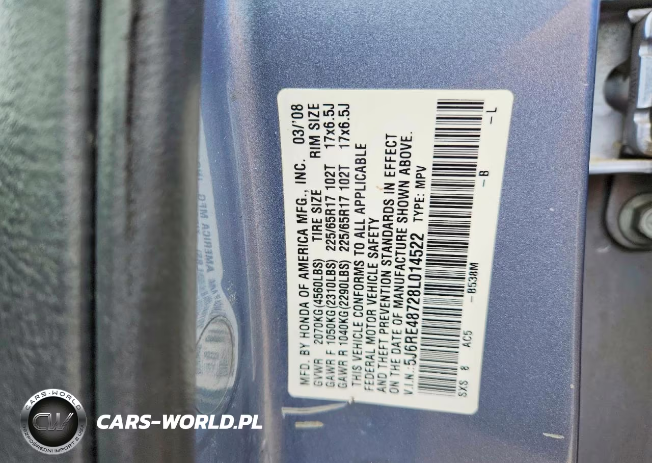 2008 Honda Cr-V Exl VIN:5J6RE48728L014522 - 13