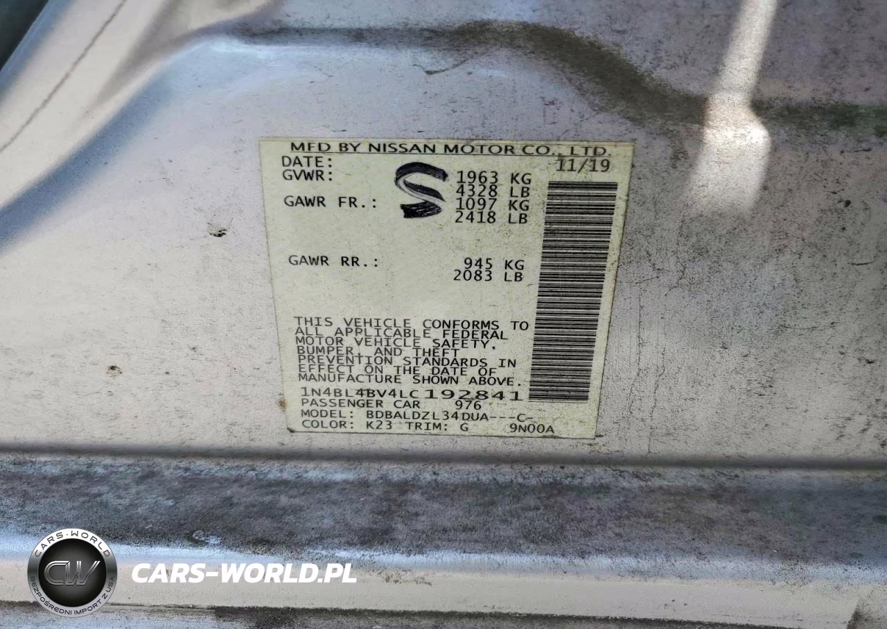 2020 Nissan Altima S VIN:1N4BL4BV4LC192841 - 12