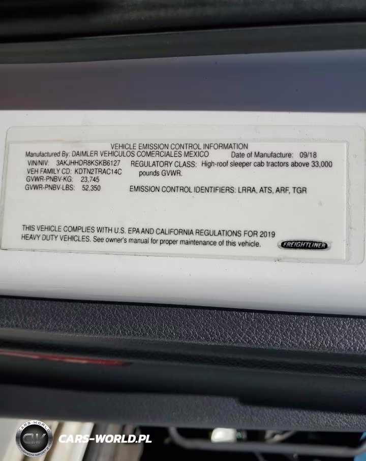 2019 Freightliner Cascadia 126 VIN:3AKJHHDR8KSKB6127 - 10