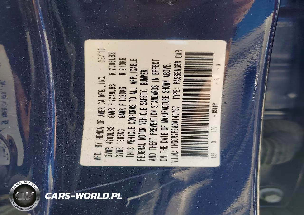 2013 Honda Accord Lx VIN:1HGCR2F38DA140797 - 12