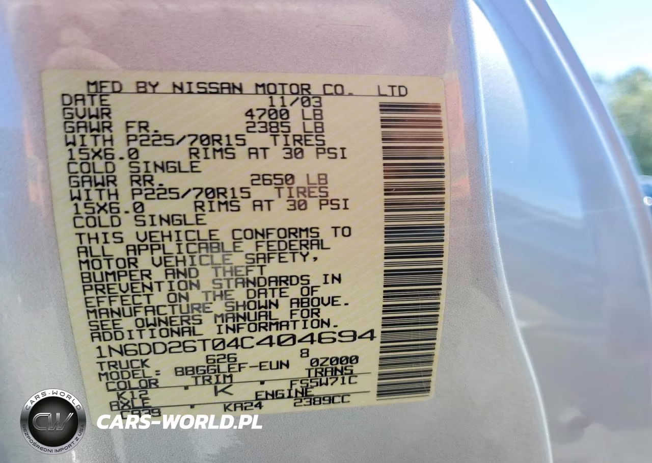 2004 Nissan Frontier King Cab Xe VIN:1N6DD26T04C404694 - 12