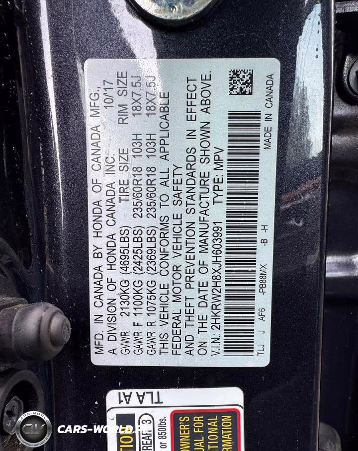 2018 Honda Cr-V Exl VIN:2HKRW2H8XJH603991 - 10
