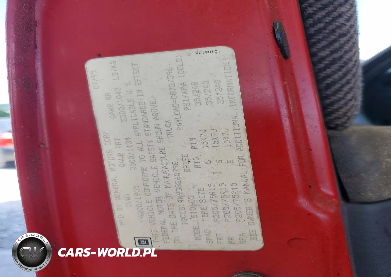 1995 Chev S Truck VIN:1GCCS14W9S8260798 - 12