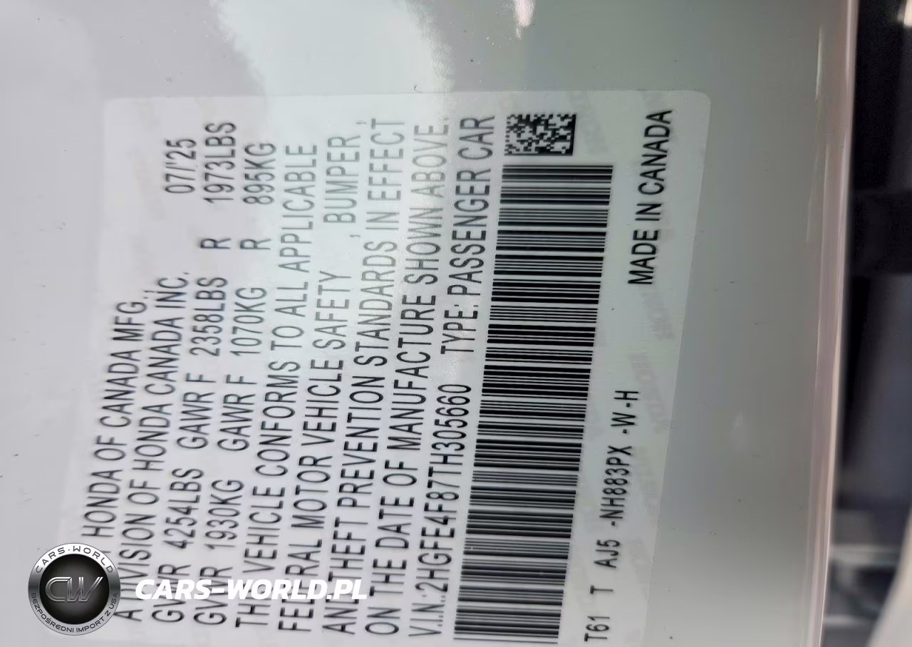 2026 Honda Civic Sport VIN:2HGFE4F87TH305660 - 13