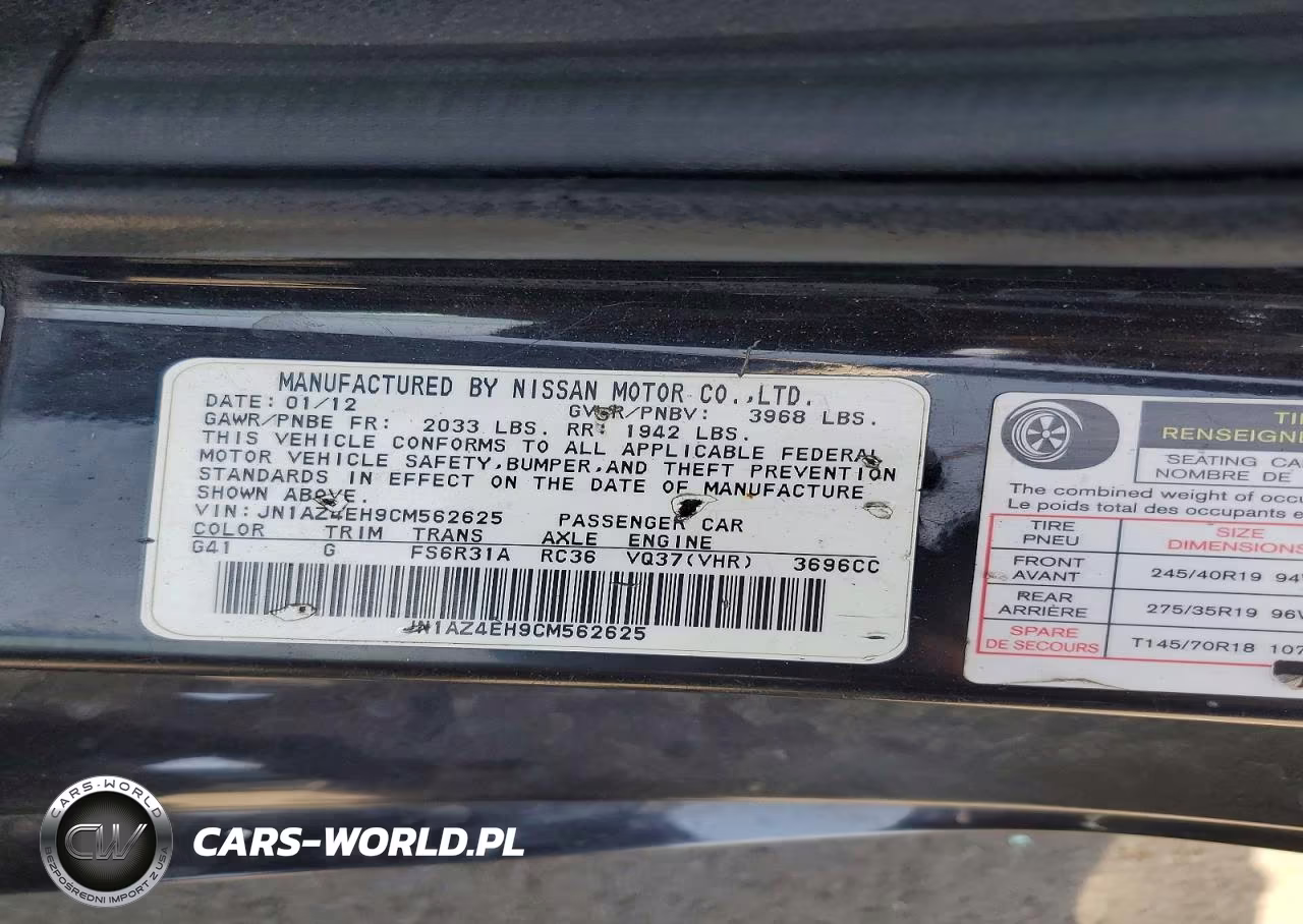 2012 Nissan 370Z Base VIN:JN1AZ4EH9CM562625 - 13