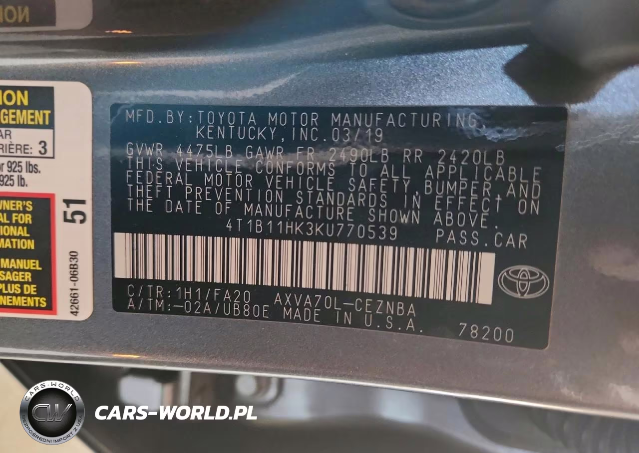 2019 Toyota Camry Le VIN:4T1B11HK3KU770539 - 12